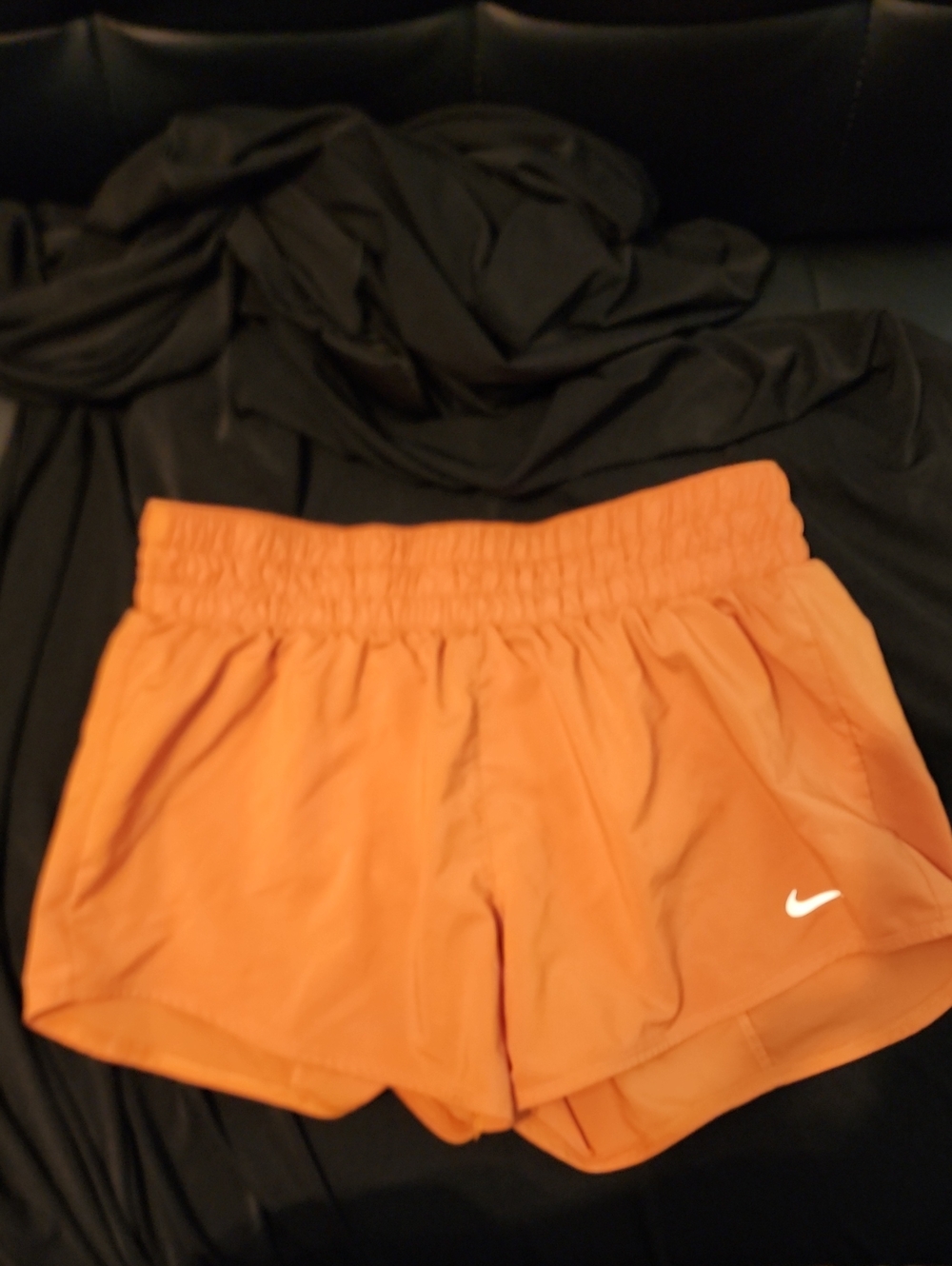 Nike Women's Orange/ Mustard Athletic Running Shorts with Swoosh